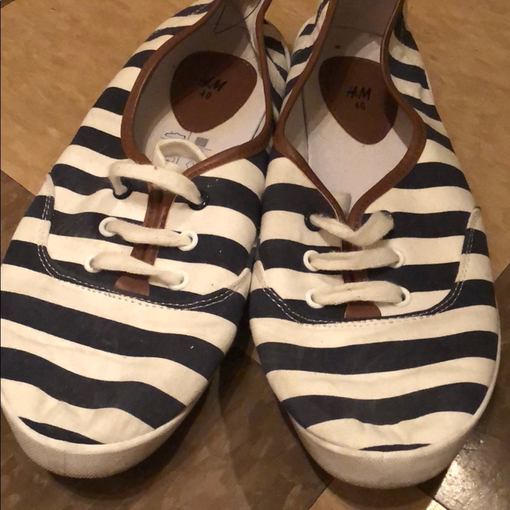 Navy and White Striped Sneakers